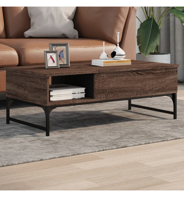 Table basse chêne marron 100x50x35cm bois d'ingénierie et métal | Mobilier & Déco
