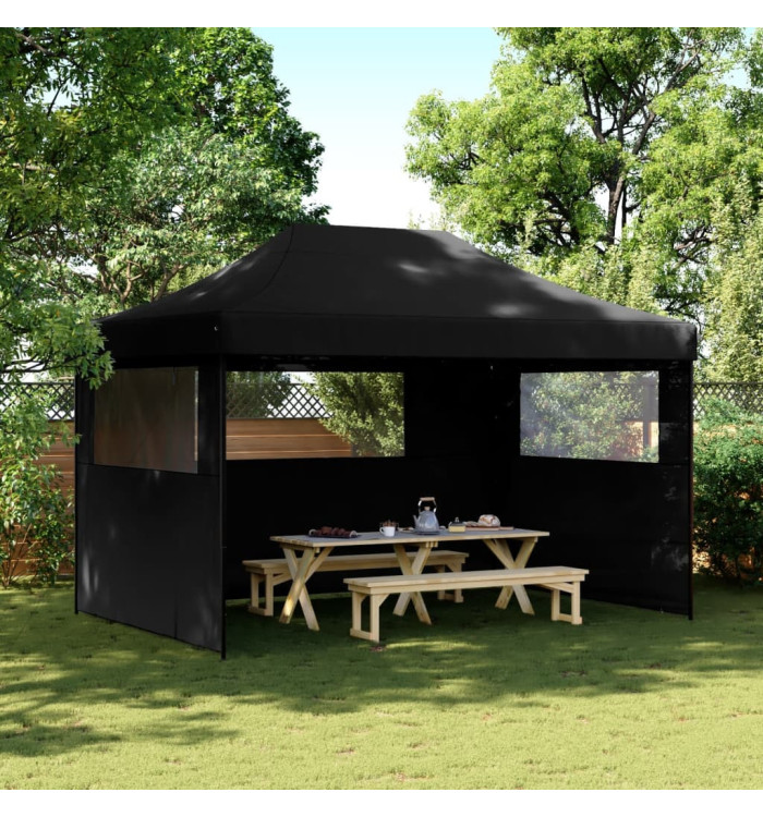 Tente de réception pliable escamotable 3 parois latérales noir | Mobilier & Déco