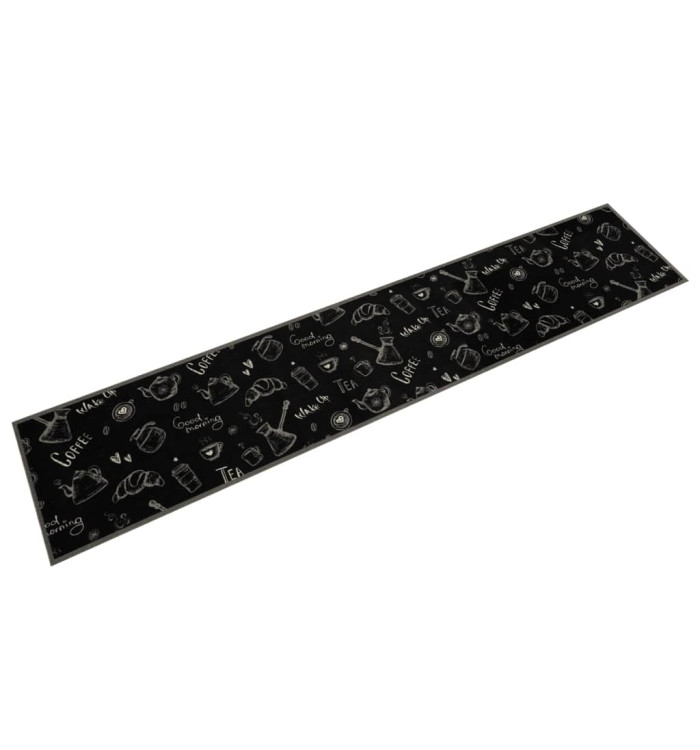 Tapis de cuisine lavable imprimé Morning noir 60x300 cm velours | Mobilier & Déco