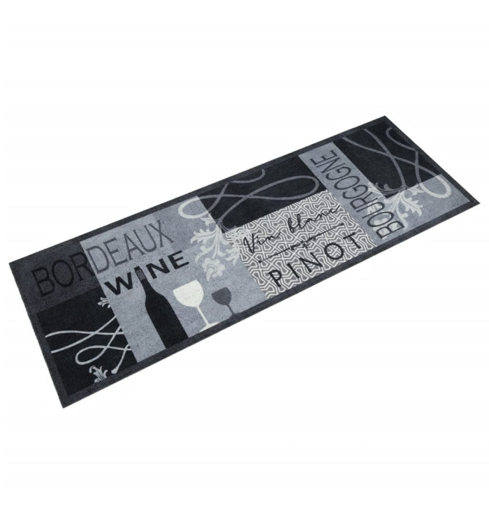 Tapis de cuisine lavable imprimé Wine gris 60x180 cm velours | Mobilier & Déco