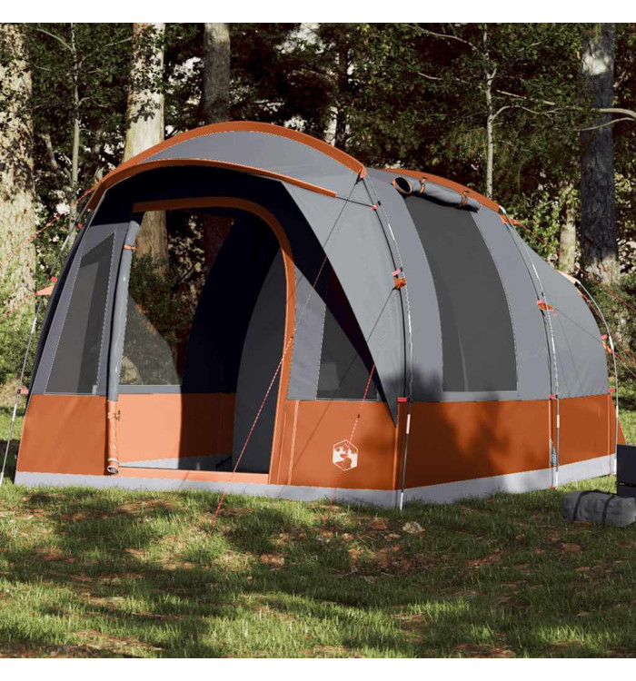 Tente de camping tunnel 3 personnes gris et orange imperméable | Mobilier & Déco