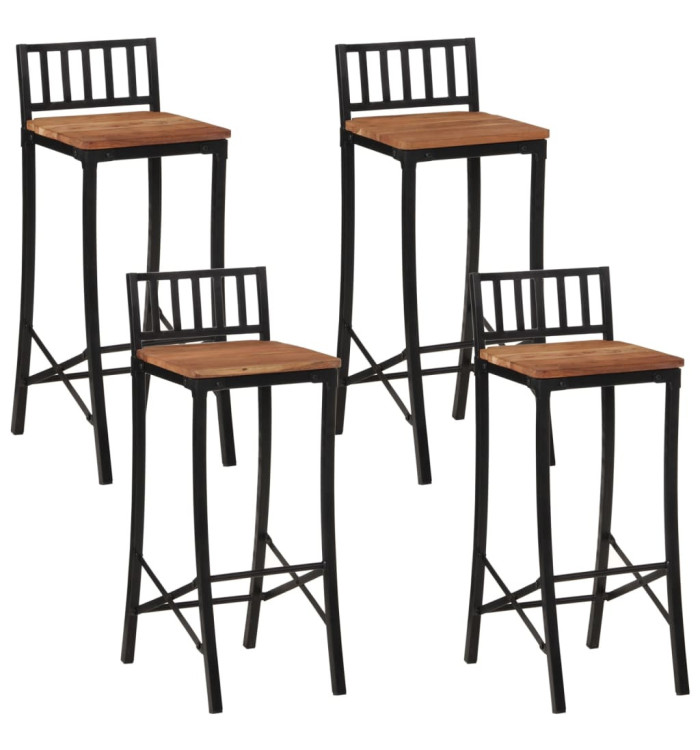 Chaises de bar lot de 4 bois d'acacia massif | Mobilier & Déco