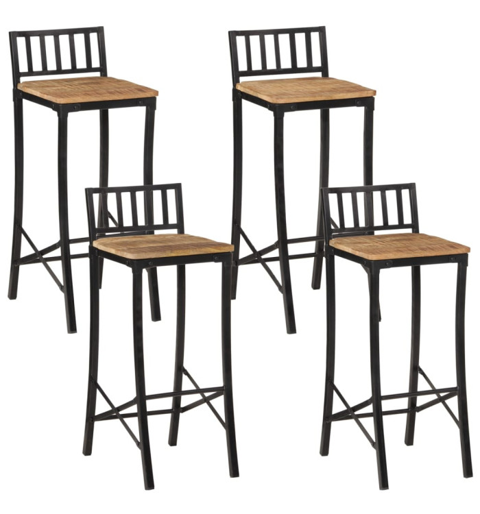 Chaises de bar lot de 4 bois de manguier massif brut | Mobilier & Déco