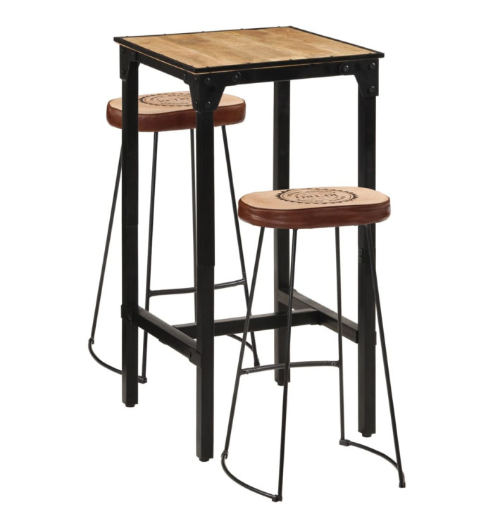 Ensemble de bar 3 pcs bois de manguier brut massif et métal | Mobilier & Déco