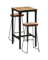 Ensemble de bar 3 pcs bois de manguier brut massif et métal | Mobilier & Déco