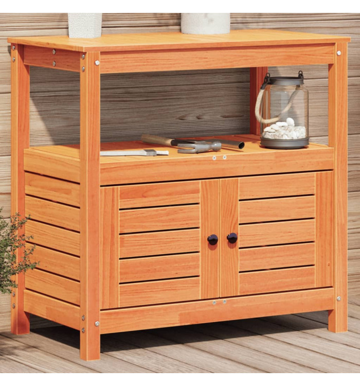 Table de rempotage avec étagères marron bois massif de pin | Mobilier & Déco
