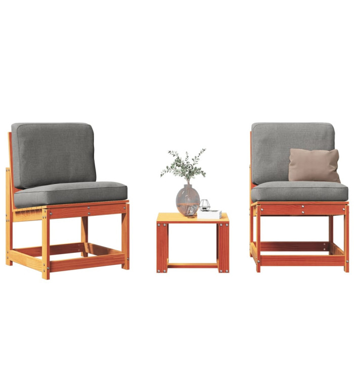 Salon de jardin 3 pcs cire marron bois de pin massif | Mobilier & Déco