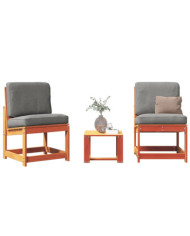 Salon de jardin 3 pcs cire marron bois de pin massif | Mobilier & Déco