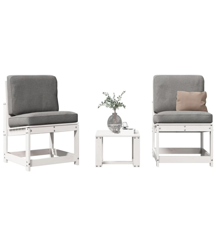 Salon de jardin 3 pcs blanc bois massif de pin | Mobilier & Déco