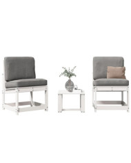 Salon de jardin 3 pcs blanc bois massif de pin | Mobilier & Déco