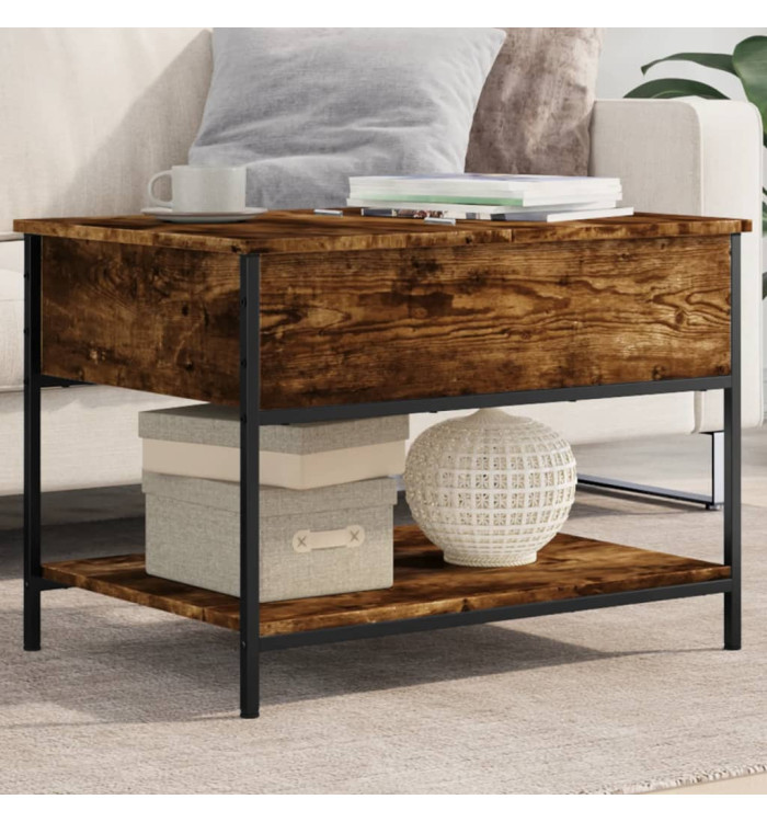 Table basse chêne fumé 70x50x50 cm bois d'ingénierie et métal | Mobilier & Déco