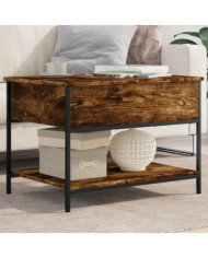 Table basse chêne fumé 70x50x50 cm bois d'ingénierie et métal | Mobilier & Déco