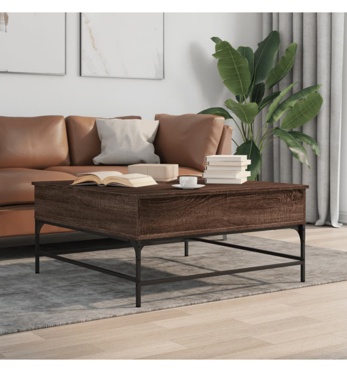 Table basse chêne marron 95x95x45 cm bois d'ingénierie et métal | Mobilier & Déco