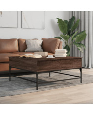 Table basse chêne marron 95x95x45 cm bois d'ingénierie et métal | Mobilier & Déco