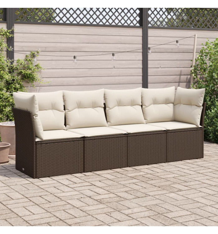 Salon de jardin 4 pcs avec coussins marron résine tressée | Mobilier & Déco
