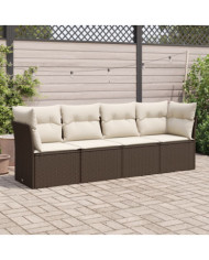 Salon de jardin 4 pcs avec coussins marron résine tressée | Mobilier & Déco