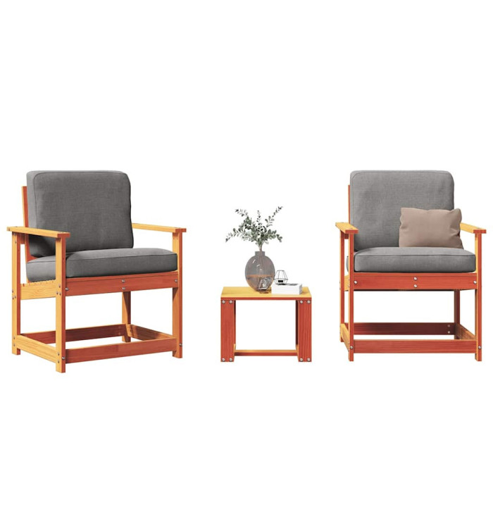 Salon de jardin 3 pcs cire marron bois de pin massif | Mobilier & Déco
