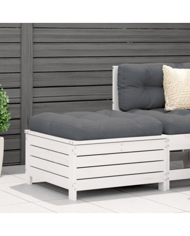 Repose-pied de jardin avec coussin blanc bois de pin massif | Mobilier & Déco