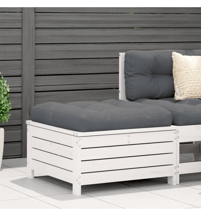 Repose-pied de jardin avec coussin blanc bois de pin massif | Mobilier & Déco