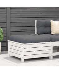 Repose-pied de jardin avec coussin blanc bois de pin massif | Mobilier & Déco
