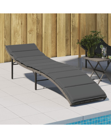 Chaise longue avec coussin gris 55x199x50 cm résine tressée | Mobilier & Déco