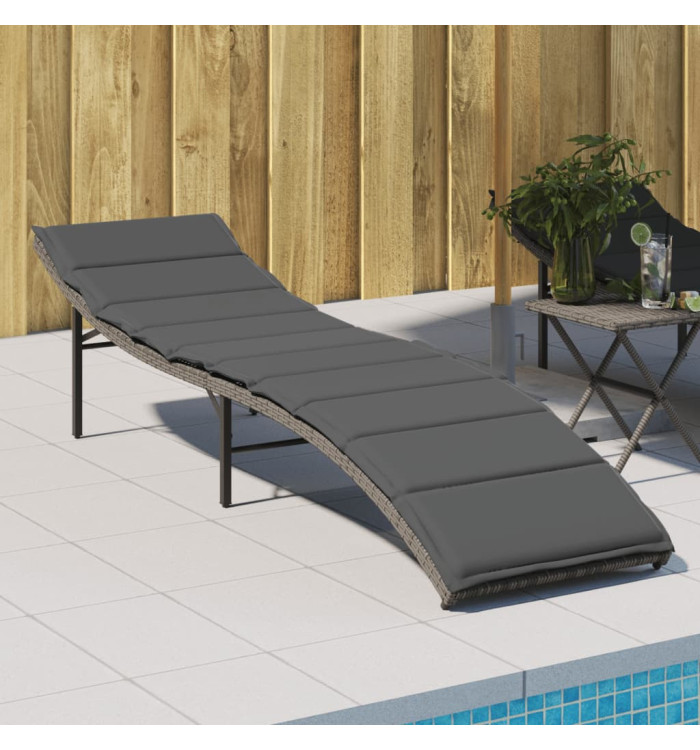 Chaise longue avec coussin gris 55x199x50 cm résine tressée | Mobilier & Déco