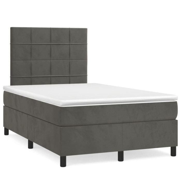Sommier à lattes de lit et matelas gris foncé 120x190cm velours | Mobilier & Déco