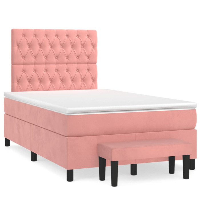Sommier à lattes de lit avec matelas rose 120x190 cm velours | Mobilier & Déco