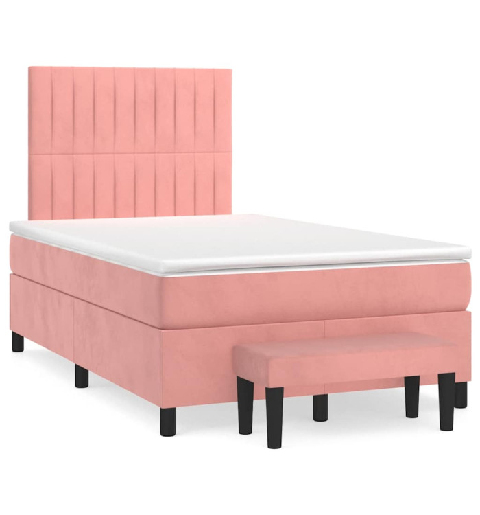 Sommier à lattes de lit avec matelas rose 120x190 cm velours | Mobilier & Déco
