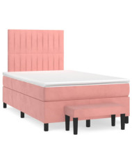 Sommier à lattes de lit avec matelas rose 120x190 cm velours | Mobilier & Déco