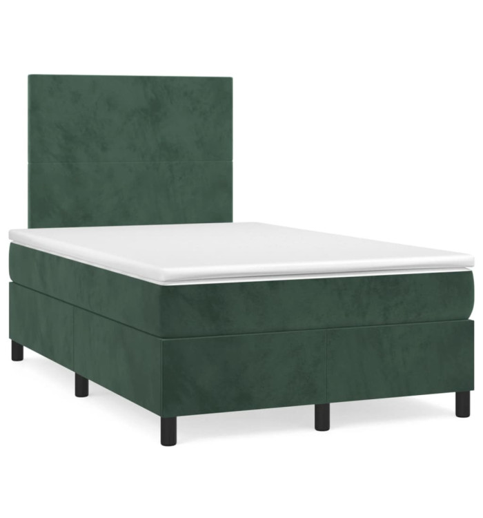 Sommier à lattes de lit avec matelas LED vert foncé 120x190 cm | Mobilier & Déco