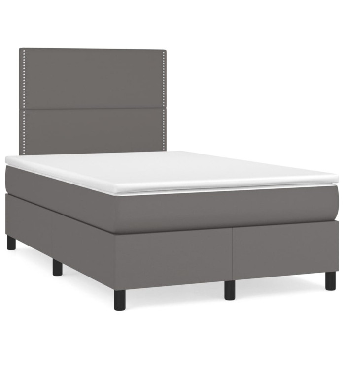 Sommier à lattes de lit avec matelas gris 120x190 cm similicuir | Mobilier & Déco