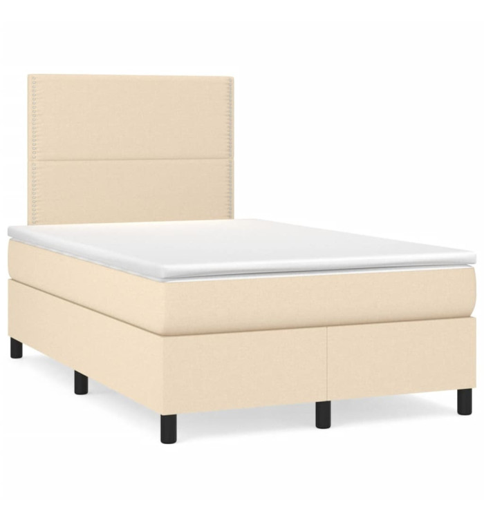 Sommier à lattes de lit avec matelas crème 120x190 cm tissu | Mobilier & Déco