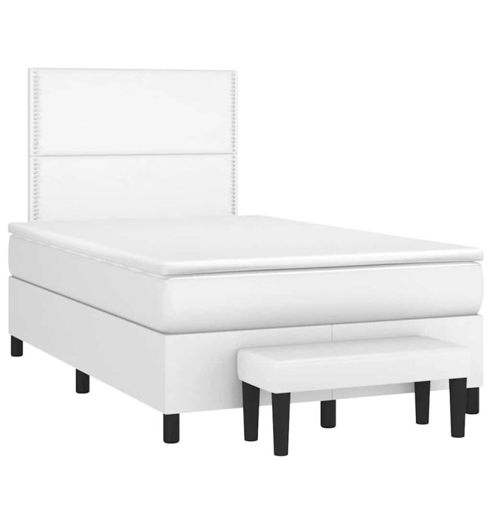Sommier à lattes de lit avec matelas blanc 120x190cm similicuir | Mobilier & Déco