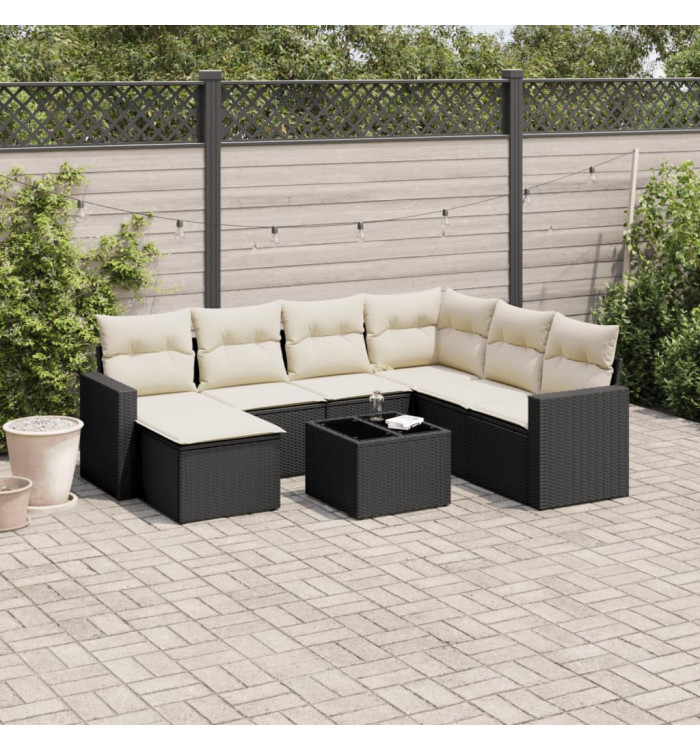 Salon de jardin 8 pcs avec coussins noir résine tressée | Mobilier & Déco