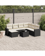 Salon de jardin 8 pcs avec coussins noir résine tressée | Mobilier & Déco