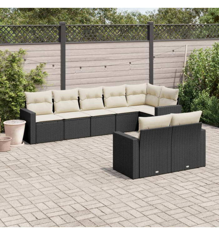 Salon de jardin 8 pcs avec coussins noir résine tressée | Mobilier & Déco