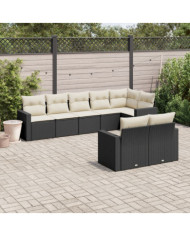 Salon de jardin 8 pcs avec coussins noir résine tressée | Mobilier & Déco