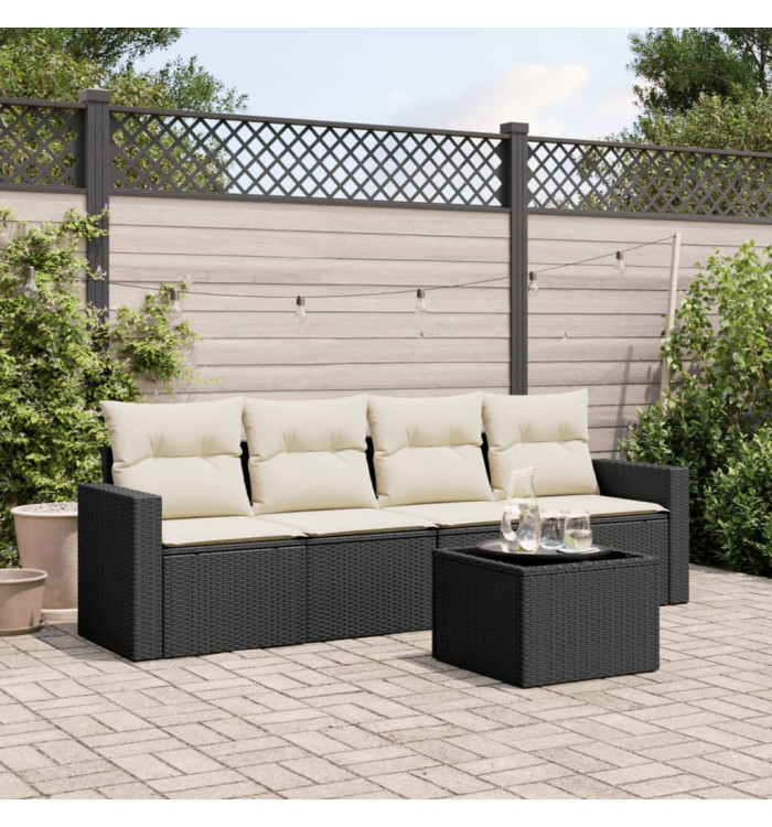 Salon de jardin 5 pcs avec coussins noir résine tressée | Mobilier & Déco