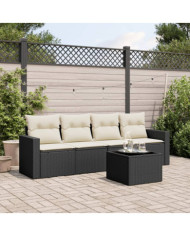 Salon de jardin 5 pcs avec coussins noir résine tressée | Mobilier & Déco