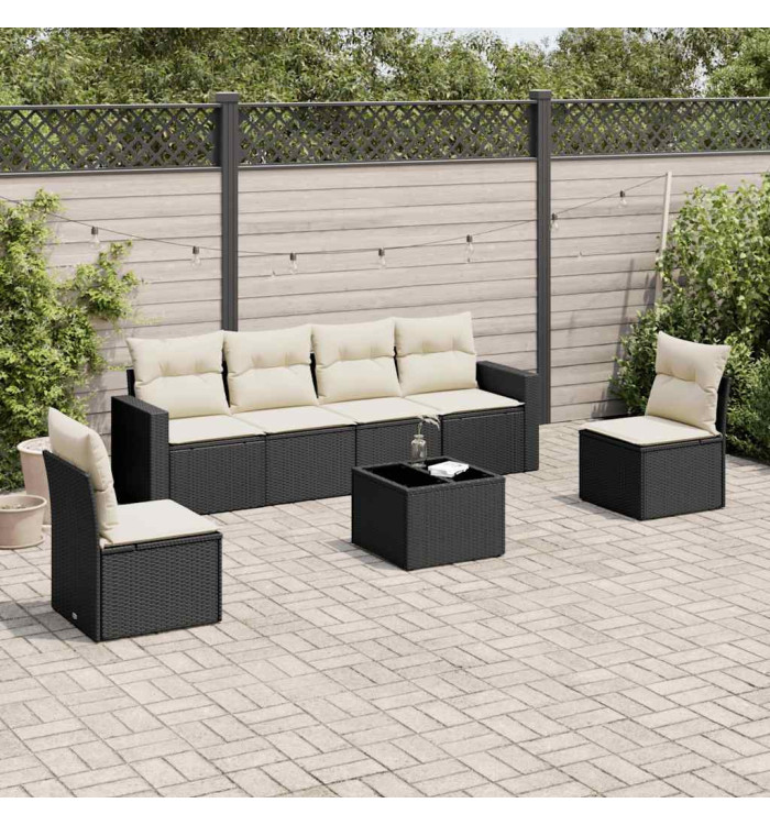 Salon de jardin 7 pcs avec coussins noir résine tressée | Mobilier & Déco