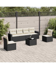 Salon de jardin 7 pcs avec coussins noir résine tressée | Mobilier & Déco
