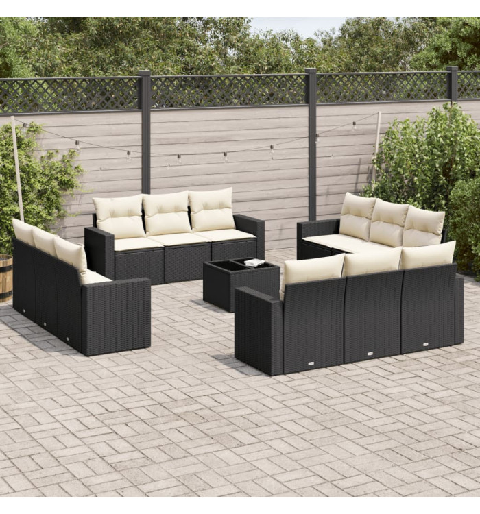 Salon de jardin avec coussins 13 pcs noir résine tressée | Mobilier & Déco