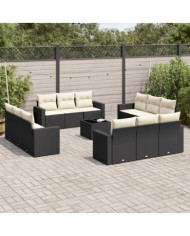Salon de jardin avec coussins 13 pcs noir résine tressée | Mobilier & Déco
