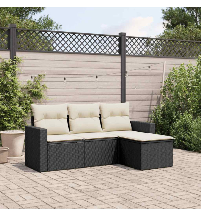 Salon de jardin 4 pcs avec coussins noir résine tressée | Mobilier & Déco