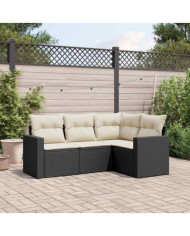 Salon de jardin 4 pcs avec coussins noir résine tressée | Mobilier & Déco
