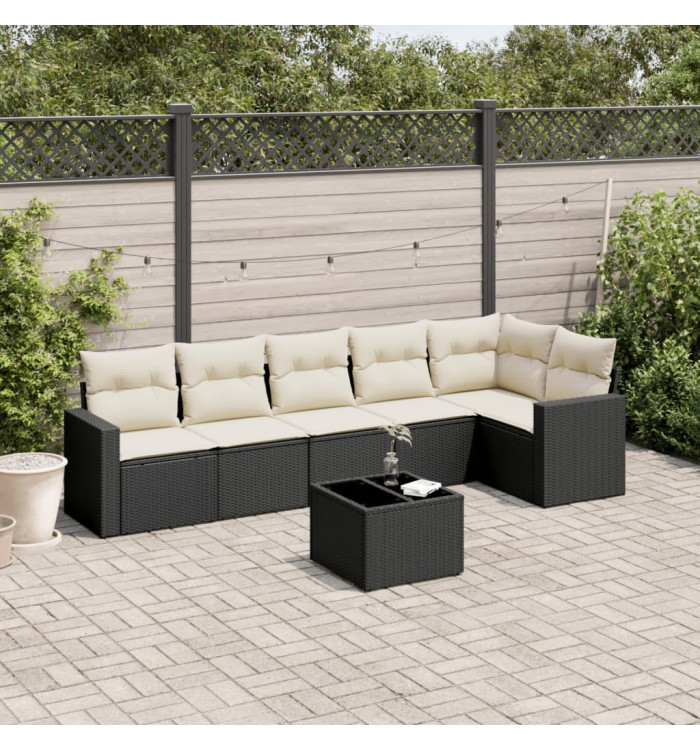Salon de jardin 7 pcs avec coussins noir résine tressée | Mobilier & Déco