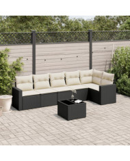 Salon de jardin 7 pcs avec coussins noir résine tressée | Mobilier & Déco
