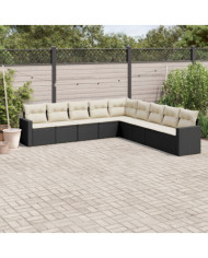 Salon de jardin 9 pcs avec coussins noir résine tressée | Mobilier & Déco