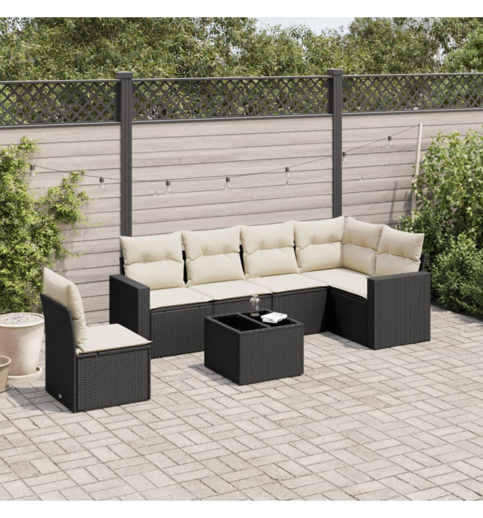 Salon de jardin 7 pcs avec coussins noir résine tressée | Mobilier & Déco